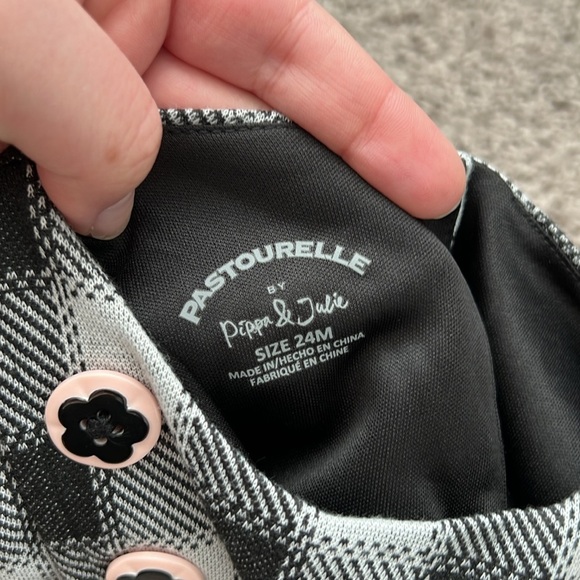 Pastourelle by Pippa & Julie Black Plaid Toddler Dress with Flower Buttons - Picture 6 of 8